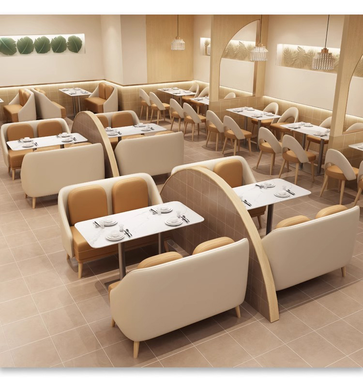 Modern Restaurant Booths with Cushioned Sofas and Rectangular Tables